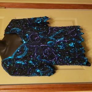 Laurence Kazar beaded black and blue blouse
